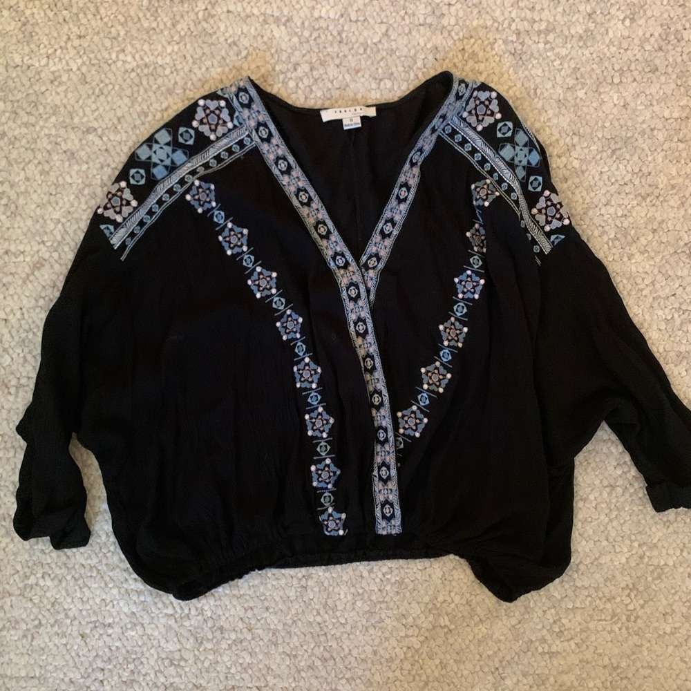 Favlux Black Embroidered Blouse